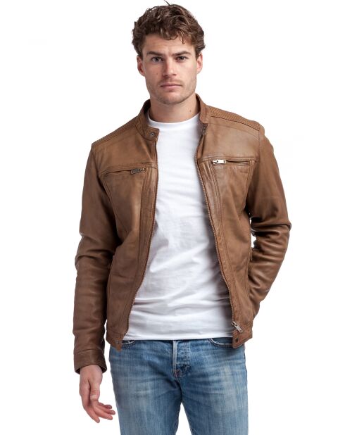 Blouson en Cuir Biker Lucenzo cognac