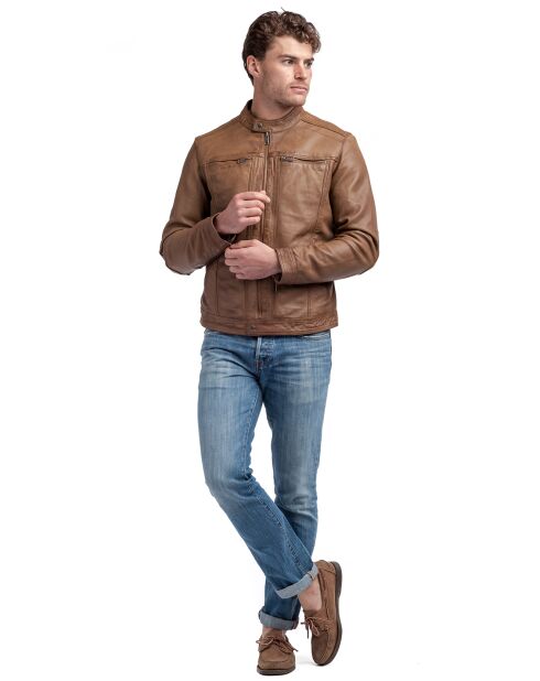 Lucenzo cognac leren bikerjack