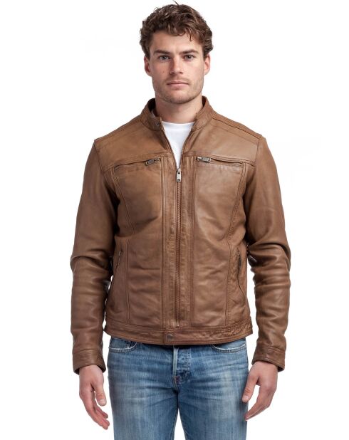 Blouson en Cuir Biker Lucenzo cognac