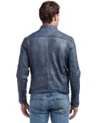 Blouson en Cuir Biker Lucenzo bleu