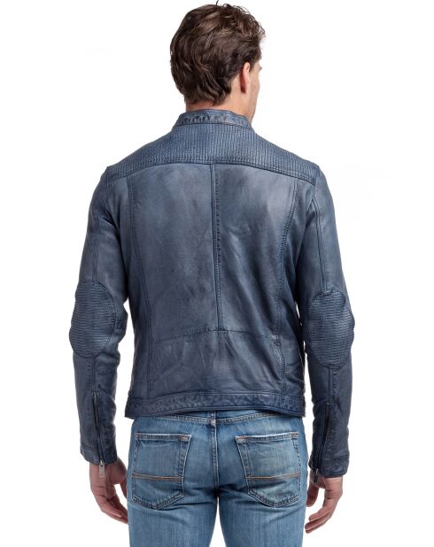 Blouson en Cuir Biker Lucenzo bleu