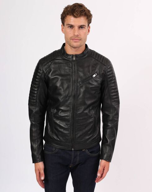Blouson en Cuir Biker Luke noir