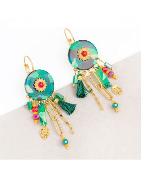 Pendientes Kerine Gold, acero y jaspe rojo