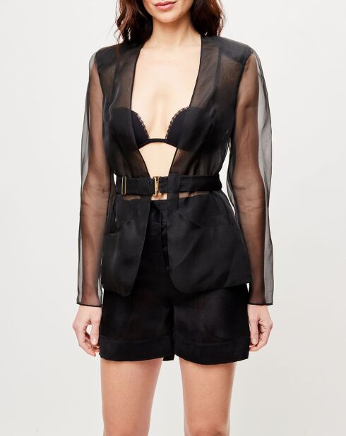 Veste transparente à épaulettes Esprit d'Atelier 100% Soie noire