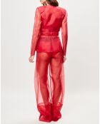 Veste transparente à épaulettes  Esprit d'Atelier 100% Soie rouge