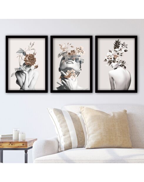 3 Tableaux décoratifs encadrés multicolores - 35x45 cm
