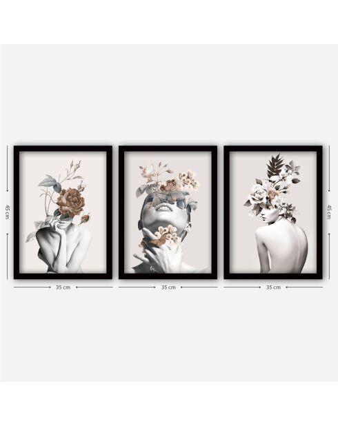 3 Tableaux décoratifs encadrés multicolores - 35x45 cm
