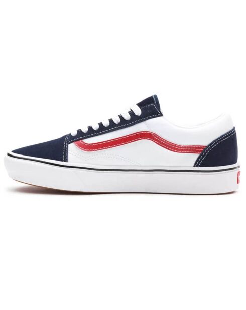 Sneakers en Toile & Velours de Cuir Tri-Tone ComfyCush Old Skool blanc/bleu/rouge