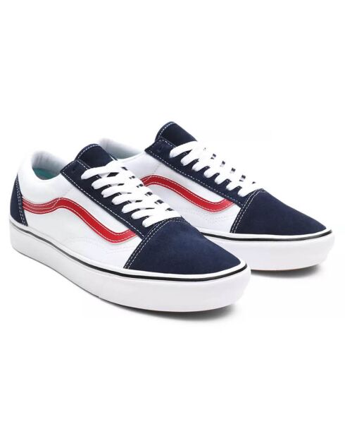 Sneakers en Toile & Velours de Cuir Tri-Tone ComfyCush Old Skool blanc/bleu/rouge