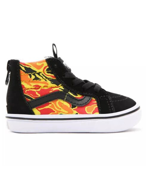 Sneakers en Toile & Velours de Cuir Flame Camo ComfyCush Sk8-Hi Zip noir/rouge/orange/jaune