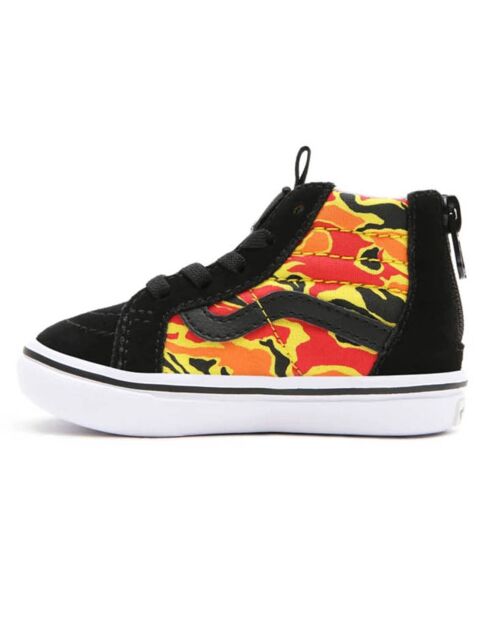 Sneakers en Toile & Velours de Cuir Flame Camo ComfyCush Sk8-Hi Zip noir/rouge/orange/jaune