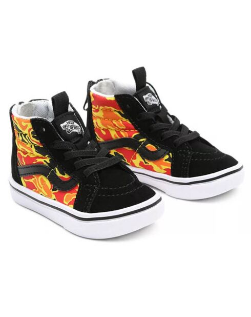 Sneakers en Toile & Velours de Cuir Flame Camo ComfyCush Sk8-Hi Zip noir/rouge/orange/jaune