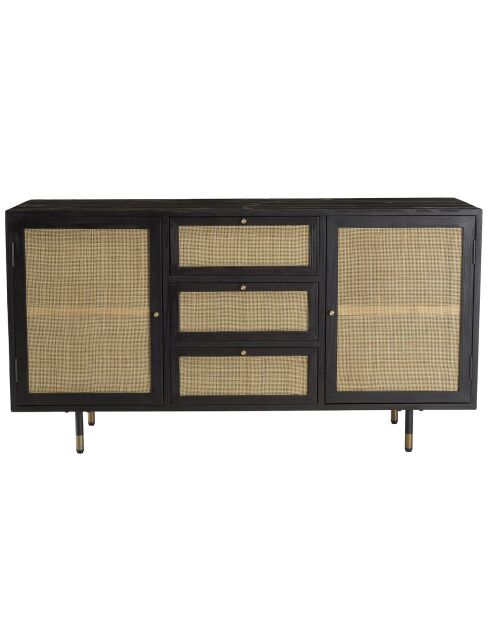 Buffet 3 tiroirs & 2 portes Yanis beige/noir - 150x45.2x80.5 cm