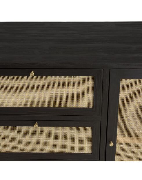 Buffet 3 tiroirs & 2 portes Yanis beige/noir - 150x45.2x80.5 cm