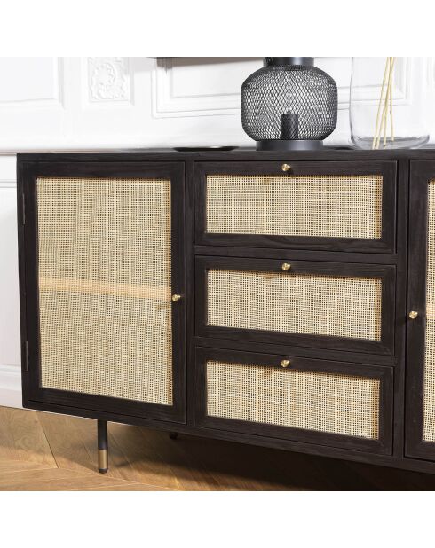 Buffet 3 tiroirs & 2 portes Yanis beige/noir - 150x45.2x80.5 cm