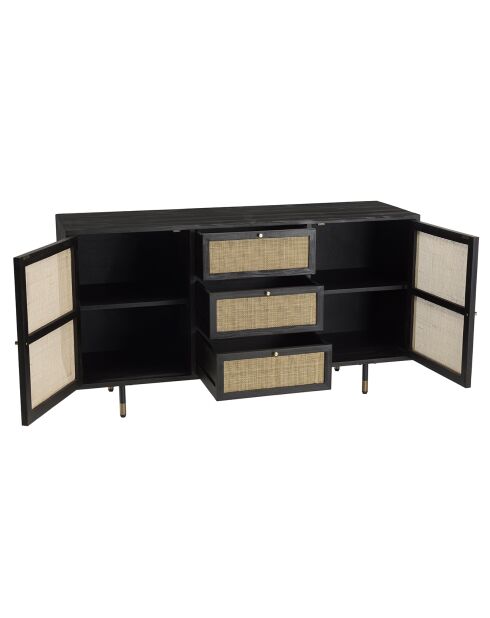 Buffet 3 tiroirs & 2 portes Yanis beige/noir - 150x45.2x80.5 cm