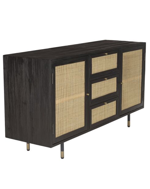 Buffet 3 tiroirs & 2 portes Yanis beige/noir - 150x45.2x80.5 cm