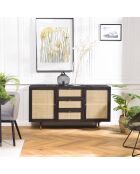 Buffet 3 tiroirs & 2 portes Yanis beige/noir - 150x45.2x80.5 cm