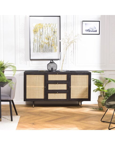 Buffet 3 tiroirs & 2 portes Yanis beige/noir - 150x45.2x80.5 cm