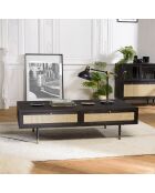 Table basse 4 tiroirs Yanis beige/noir - 140x70x40.5 cm