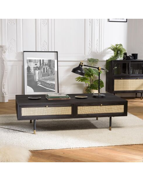 Table basse 4 tiroirs Yanis beige/noir - 140x70x40.5 cm