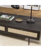 Table basse 4 tiroirs Yanis beige/noir - 140x70x40.5 cm