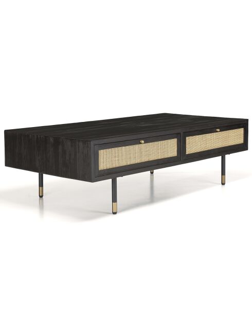 Table basse 4 tiroirs Yanis beige/noir - 140x70x40.5 cm