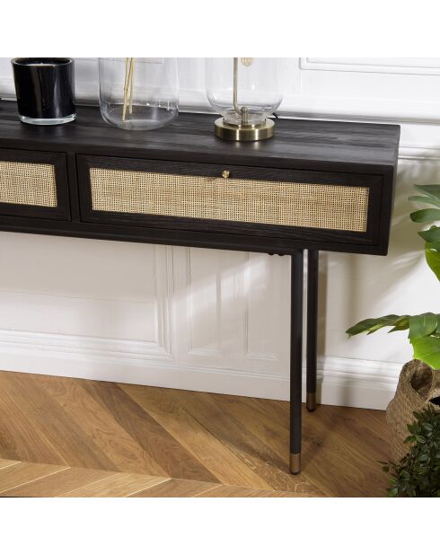 Console 2 tiroirs Yanis beige/noir - 140x35x80.5 cm