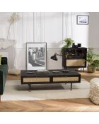 Table basse 4 tiroirs Yanis beige/noir - 140x70x40.5 cm