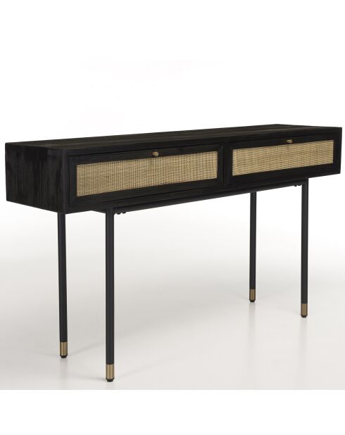 Console 2 tiroirs Yanis beige/noir - 140x35x80.5 cm