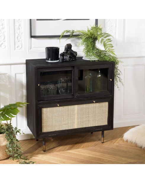 Buffet 2 portes Yanis beige/noir - 80x40x85 cm