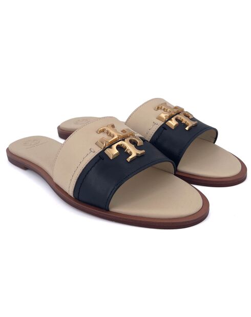 Everly Slide zwart/beige leren muiltjes