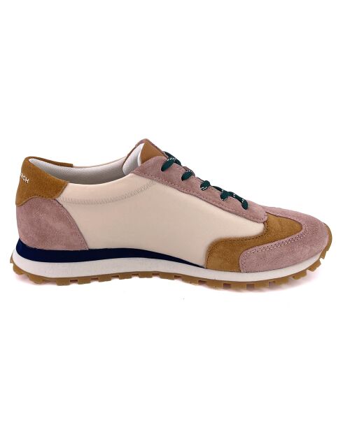 Baskets en Velours de Cuir & Toile Annie crème/camel/rose