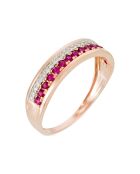 Bague Double Voie Diamants 0.07 ct & Rubis 0.26 ct or rose