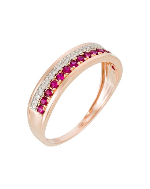 Bague Double Voie Diamants 0.07 ct & Rubis 0.26 ct or rose