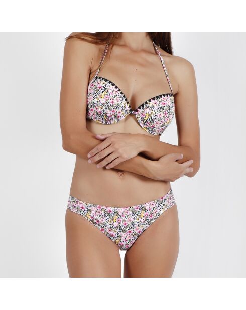 Roze bloemenpak met veelkleurige huid, 2-delig push-up badpak