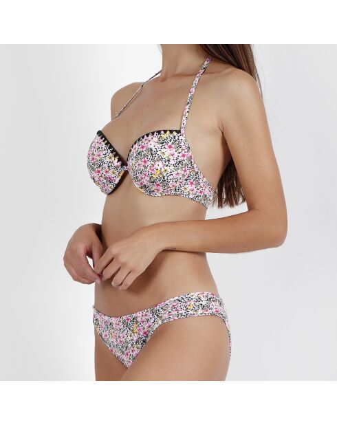 Roze bloemenpak met veelkleurige huid, 2-delig push-up badpak