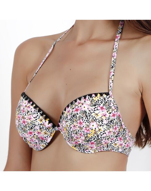 Roze bloemenpak met veelkleurige huid, 2-delig push-up badpak