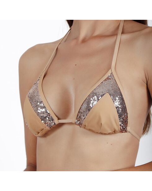 2-delig driehoekig badpak met heldere pailletten zand/zilver
