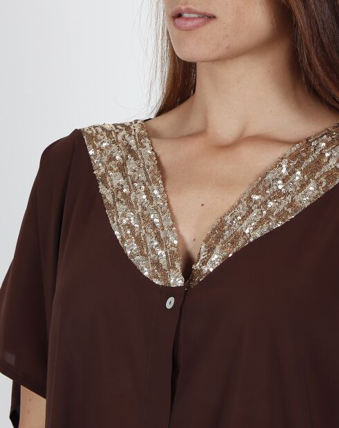 Robe Bright Sequins marron
