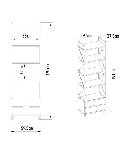 Libreria Frida bianca - 59,3x35,2x191 cm