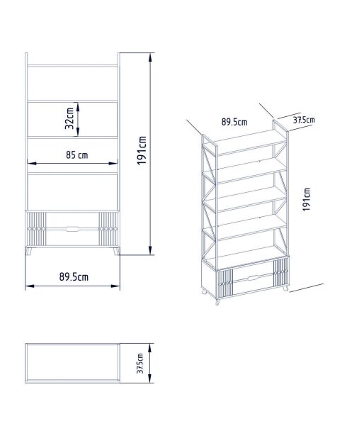 Libreria Frida bianca - 89,3x35,2x191 cm
