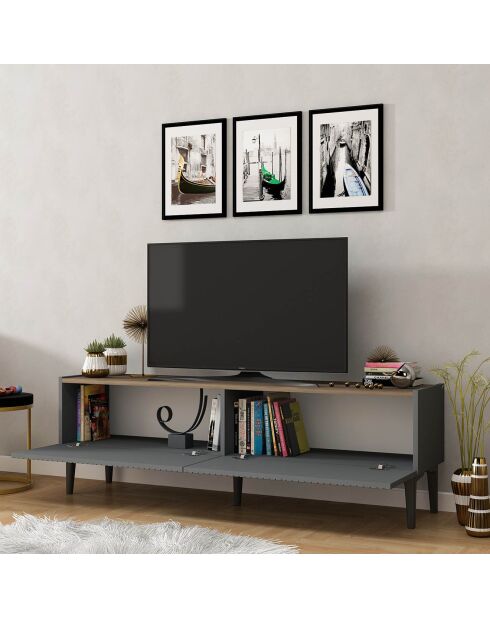 Meuble TV Draw anthracite/beige - 154x37x45 cm