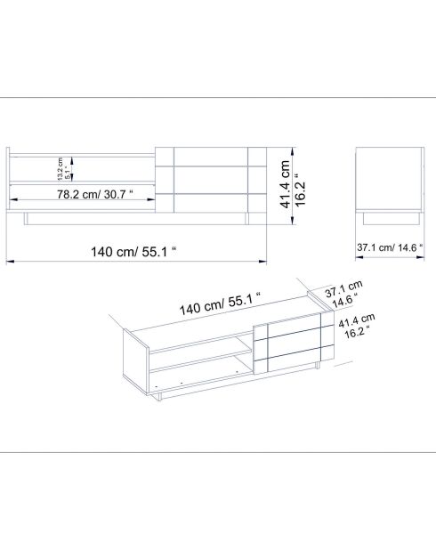 Meuble TV Valantina  noir - 140x37.1x41.4 cm