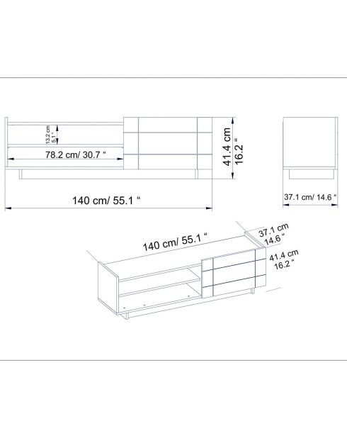 Valantina tv-meubel wit - 140x37,1x41,4 cm