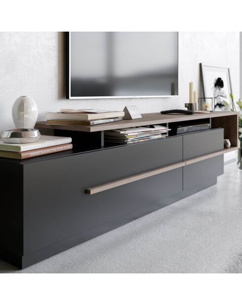 Meuble TV Pia  noir/beige - 150x46.4x46.4 cm
