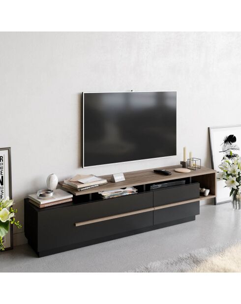Meuble TV Pia  noir/beige - 150x46.4x46.4 cm