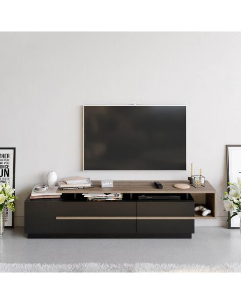 Meuble TV Pia  noir/beige - 150x46.4x46.4 cm