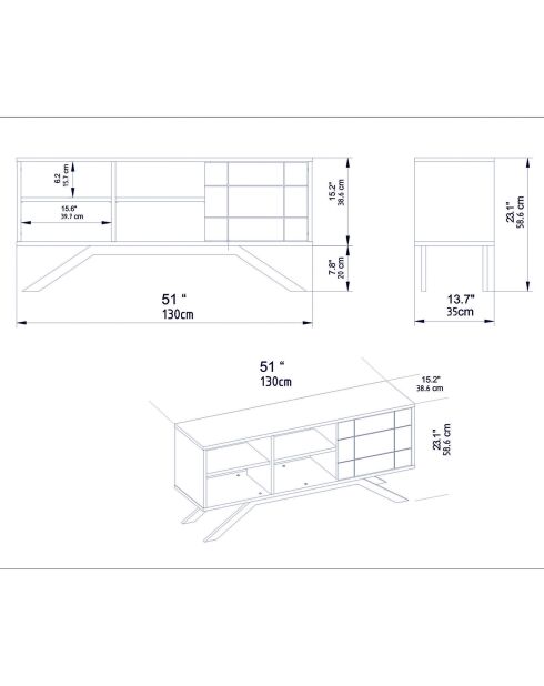 Meuble TV North  noir - 130x38.6x58.6 cm