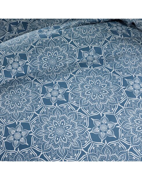 Parure housse de couette satin de coton Henna bleue